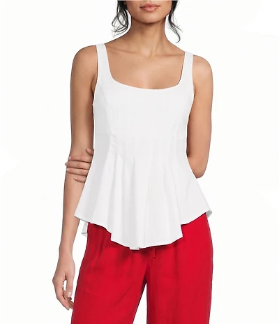 TOPSHOP Curve Hem Square Neck Sleeveless Pullover Linen Top