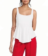 TOPSHOP Curve Hem Square Neck Sleeveless Pullover Linen Top