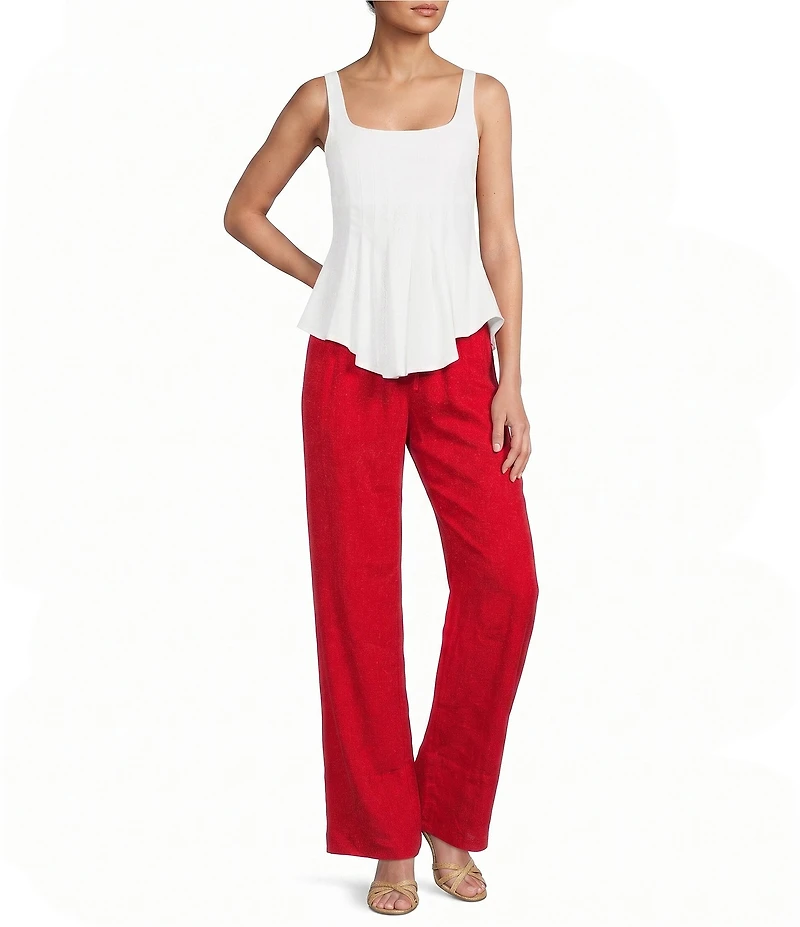 TOPSHOP Curve Hem Square Neck Sleeveless Pullover Linen Top