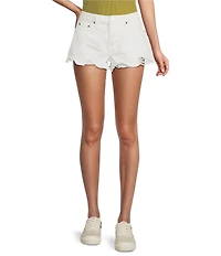 TOPSHOP Denim Raw Hem A-Line Mom Shorts