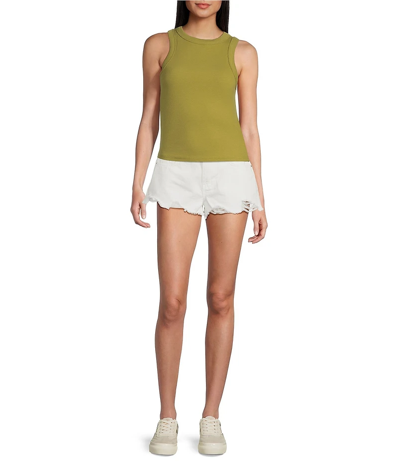 TOPSHOP Denim Raw Hem A-Line Mom Shorts