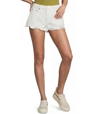 TOPSHOP Denim Raw Hem A-Line Mom Shorts