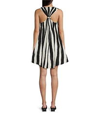 TOPSHOP Halter Deep Hem Trapeze Stripe Mini Dress