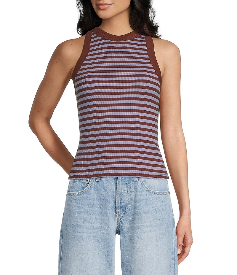 TOPSHOP Knit Ribbed Stripe Racerback Tank Top
