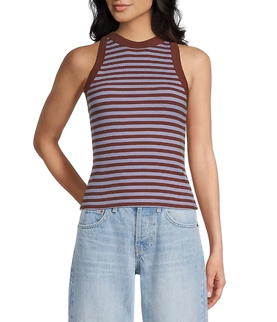 TOPSHOP Knit Ribbed Stripe Racerback Tank Top