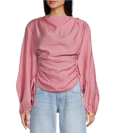 TOPSHOP Long Puffy Sleeve Ruched Tie Side Top