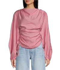 TOPSHOP Long Puffy Sleeve Ruched Tie Side Top