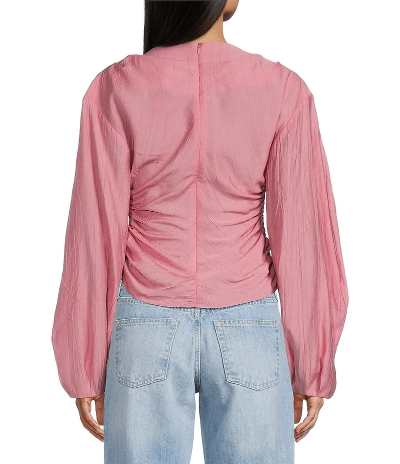 TOPSHOP Long Puffy Sleeve Ruched Tie Side Top