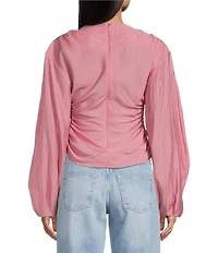 TOPSHOP Long Puffy Sleeve Ruched Tie Side Top