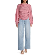 TOPSHOP Long Puffy Sleeve Ruched Tie Side Top