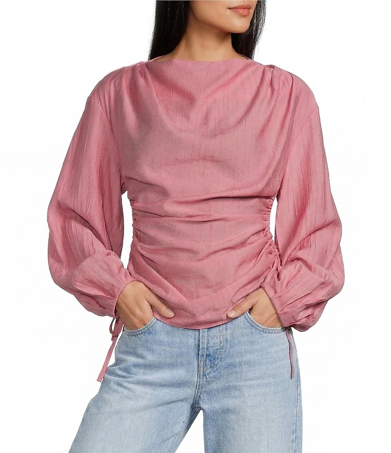 TOPSHOP Long Puffy Sleeve Ruched Tie Side Top