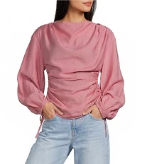 TOPSHOP Long Puffy Sleeve Ruched Tie Side Top