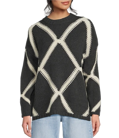 TOPSHOP Long Sleeve Argyle Sweater
