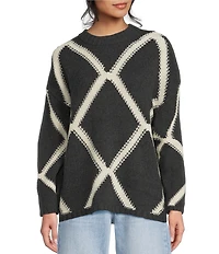 TOPSHOP Long Sleeve Argyle Sweater