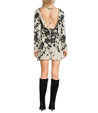 TOPSHOP Long Sleeve Mini Cow Print Drape Back Dress
