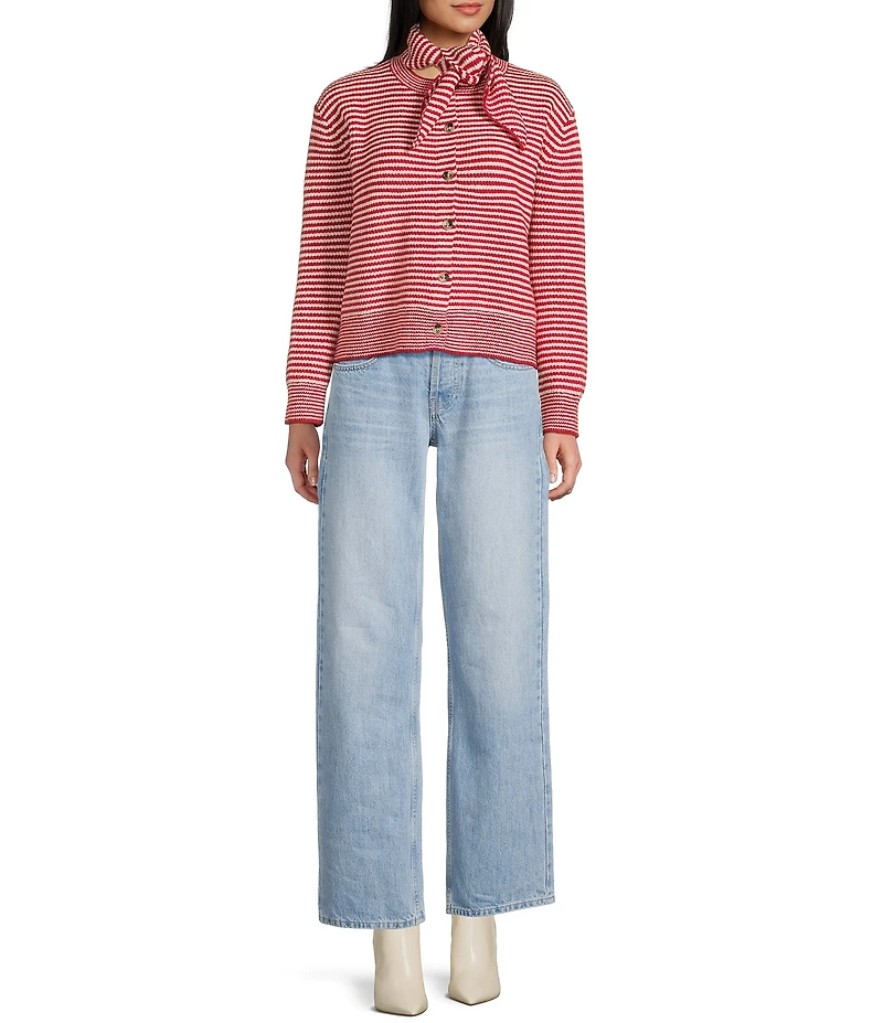 TOPSHOP Long Sleeve Scarf Stripe Cardigan