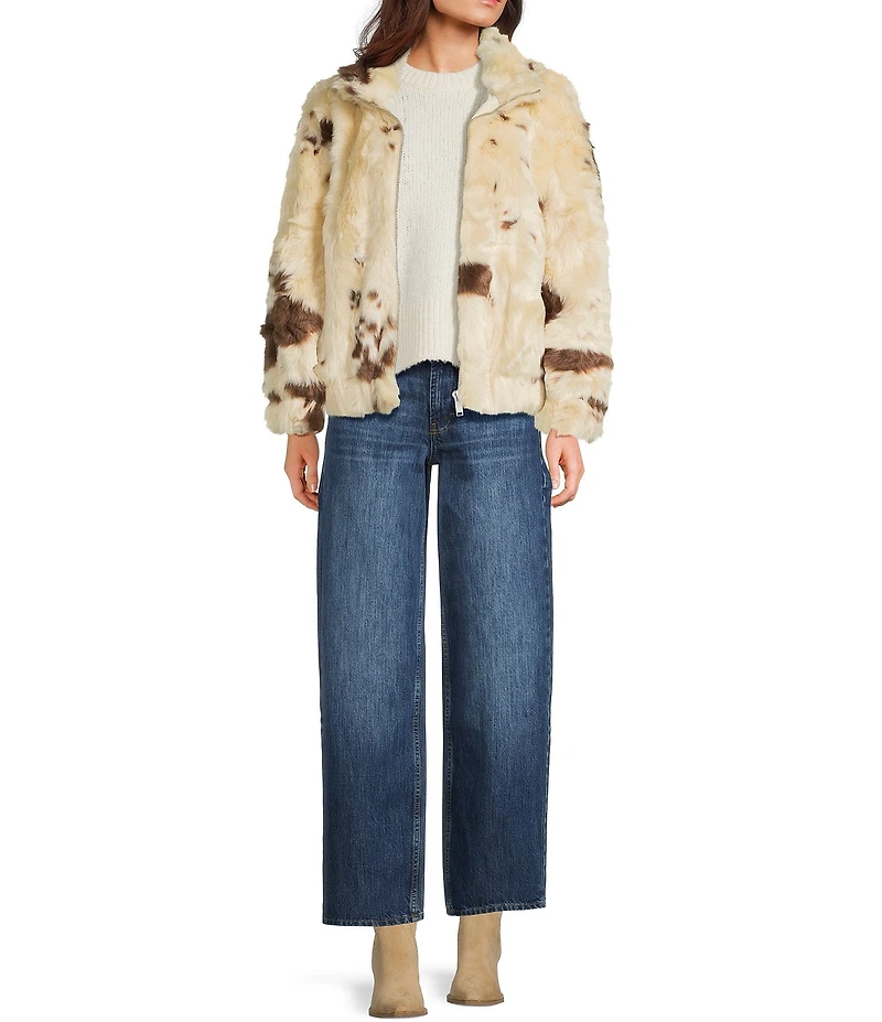 TOPSHOP Pony Skin Cow Faux Fur Zip Up Jacket