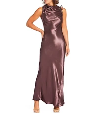 TOPSHOP Ruched High Cowl Neck Long Dress