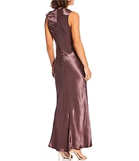 TOPSHOP Ruched High Cowl Neck Long Dress