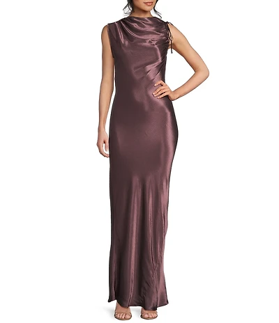 TOPSHOP Ruched High Cowl Neck Long Dress