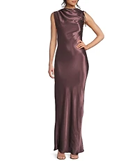 TOPSHOP Ruched High Cowl Neck Long Dress