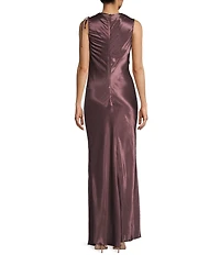 TOPSHOP Ruched High Cowl Neck Long Dress
