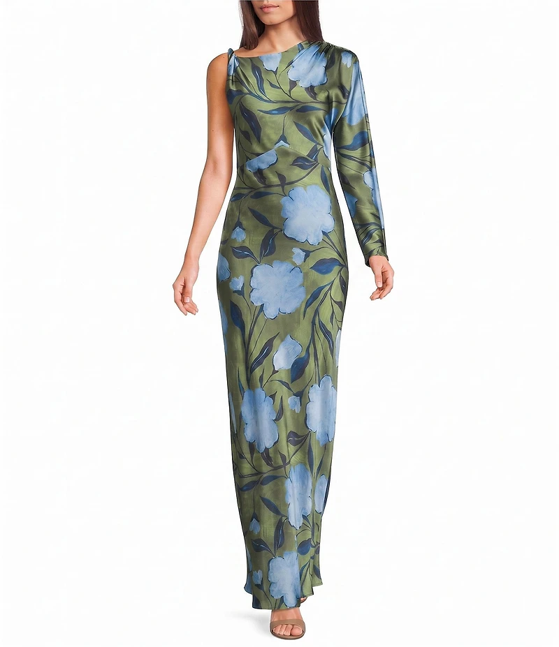 TOPSHOP Satin Floral Print Asymmetric Maxi Dress