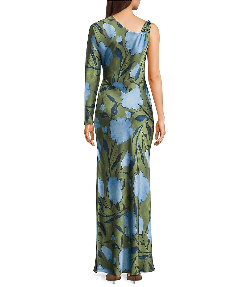 TOPSHOP Satin Floral Print Asymmetric Maxi Dress