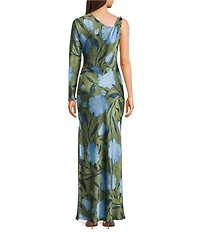 TOPSHOP Satin Floral Print Asymmetric Maxi Dress