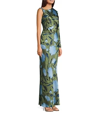TOPSHOP Satin Floral Print Asymmetric Maxi Dress