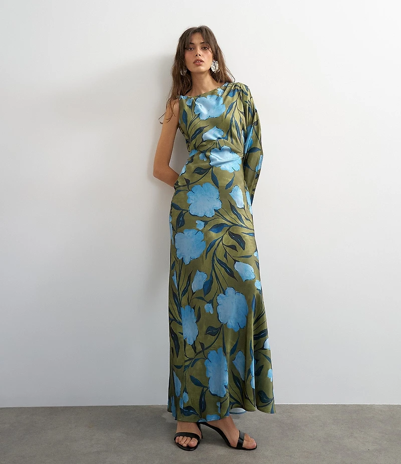 TOPSHOP Satin Floral Print Asymmetric Maxi Dress
