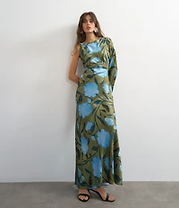 TOPSHOP Satin Floral Print Asymmetric Maxi Dress