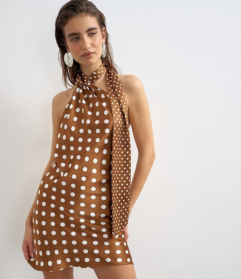 TOPSHOP Satin Polka Dot Mini Dress