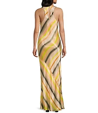 TOPSHOP Satin Stripe High Neck Sleeveless Maxi Dress