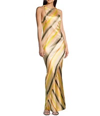 TOPSHOP Satin Stripe High Neck Sleeveless Maxi Dress