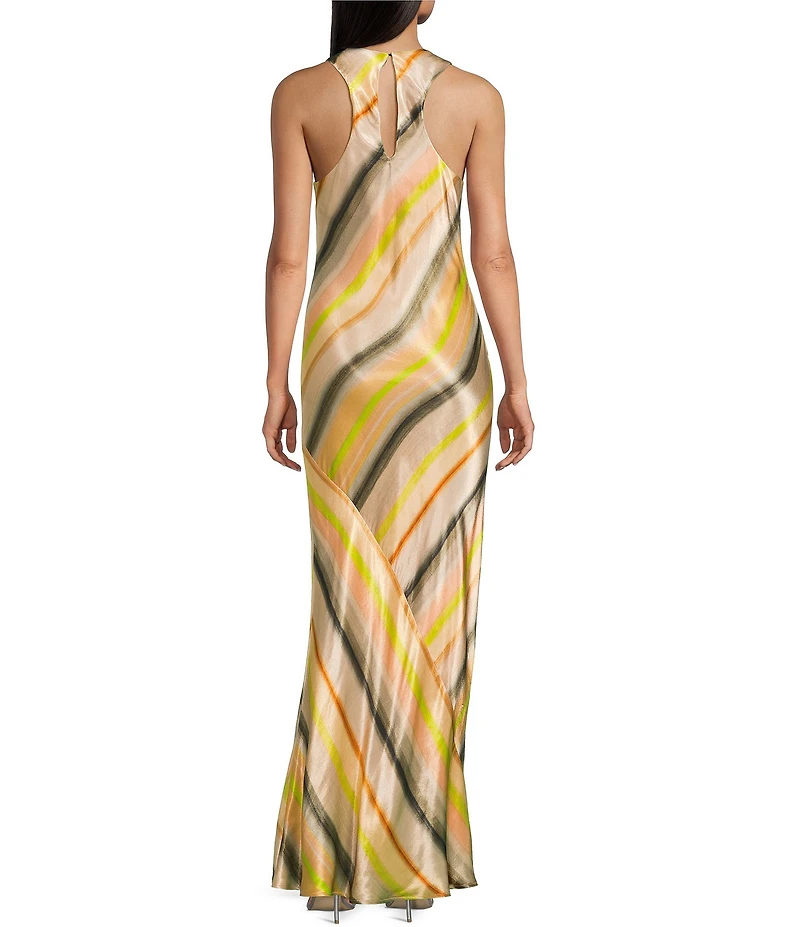 TOPSHOP Satin Stripe High Neck Sleeveless Maxi Dress