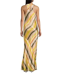 TOPSHOP Satin Stripe High Neck Sleeveless Maxi Dress