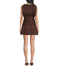 TOPSHOP Sculptural Textured Woven Drape Short Sleeve Round Neck Cinched Mini Dress