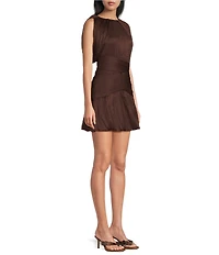 TOPSHOP Sculptural Textured Woven Drape Short Sleeve Round Neck Cinched Mini Dress