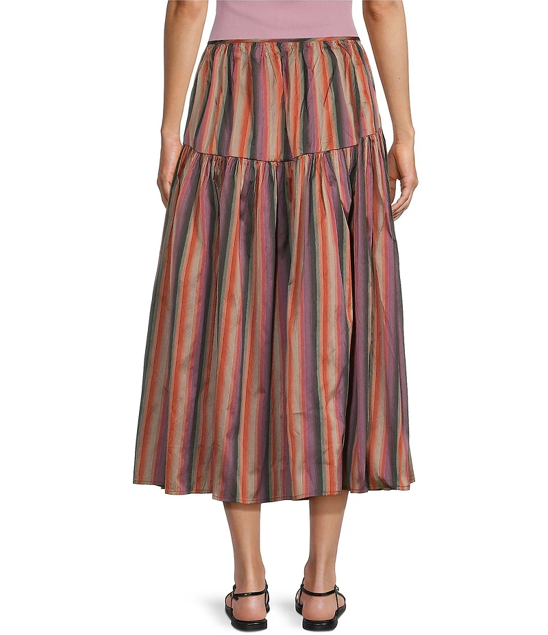 TOPSHOP Taffeta Full Hem Stripe Midi Skirt