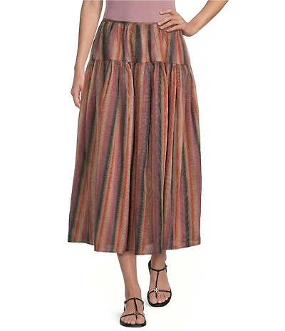 TOPSHOP Taffeta Full Hem Stripe Midi Skirt