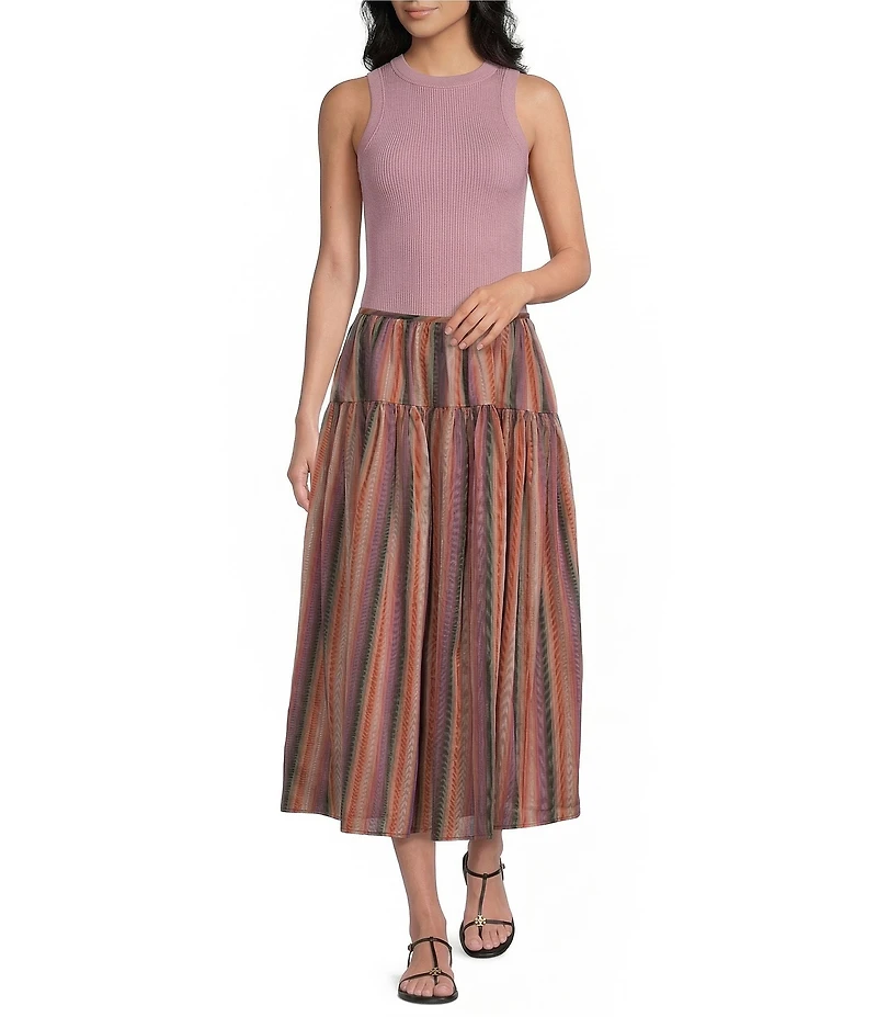 TOPSHOP Taffeta Full Hem Stripe Midi Skirt