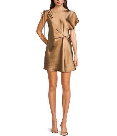 TOPSHOP Tuck Side Satin Mini Dress
