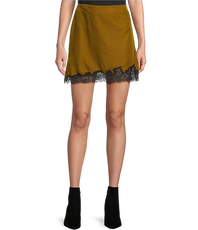 TOPSHOP Velvet Lace Mini Skirt