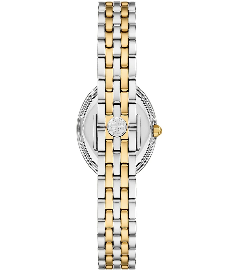 Tory Burch Women's Crystal Oval Mother Of Pearl Quartz Two-Hand Stainless Steel Bracelet Watch
