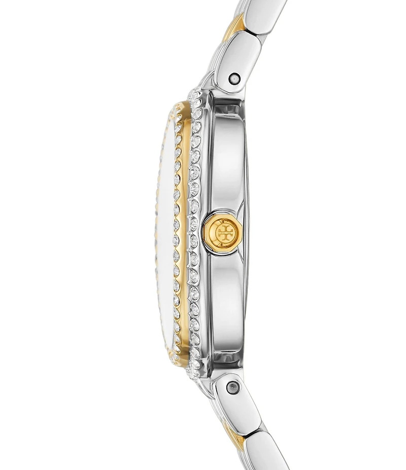 Tory Burch Women's Crystal Oval Mother Of Pearl Quartz Two-Hand Stainless Steel Bracelet Watch