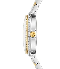 Tory Burch Women's Crystal Oval Mother Of Pearl Quartz Two-Hand Stainless Steel Bracelet Watch