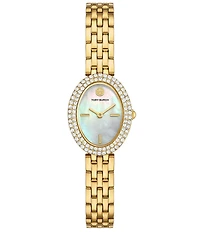 Tory Burch Women's Crystal Oval Mother Of Pearl Quartz Two-Hand Stainless Steel Bracelet Watch