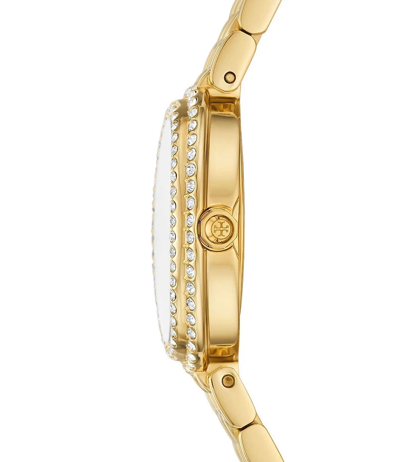 Tory Burch Women's Crystal Oval Mother Of Pearl Quartz Two-Hand Stainless Steel Bracelet Watch