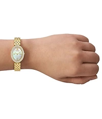 Tory Burch Women's Crystal Oval Mother Of Pearl Quartz Two-Hand Stainless Steel Bracelet Watch
